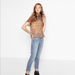 Zara high collar blouse xs